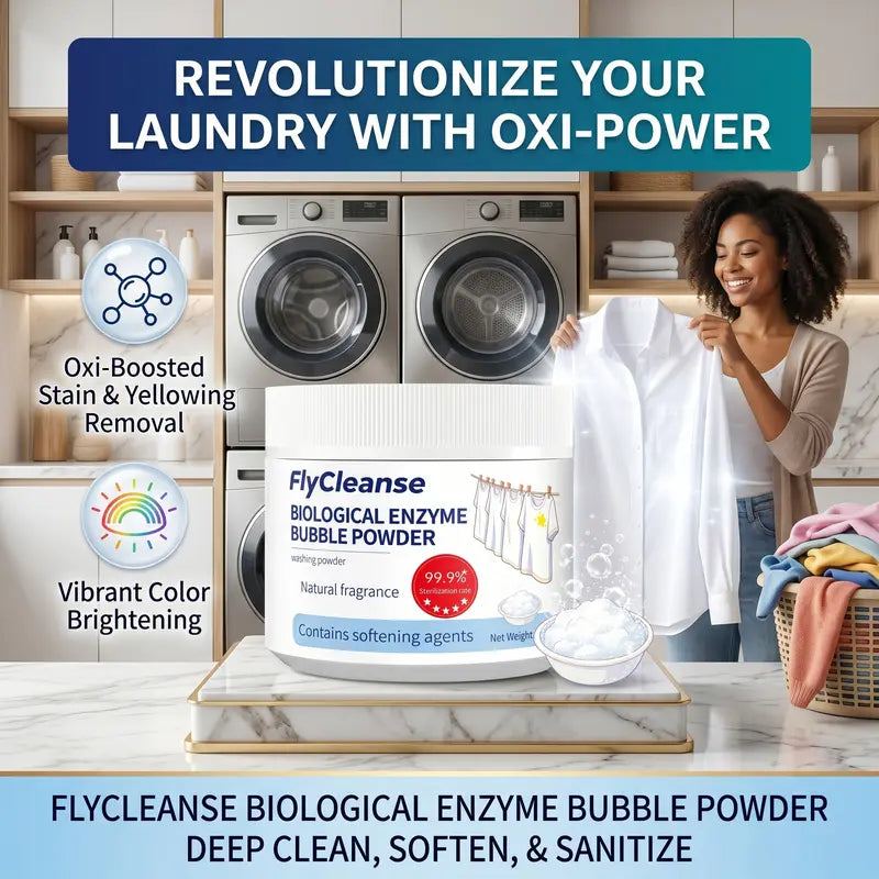 FlyCleanse Bio-Enzyme Foam Laundry Detergent – Stain & Yellowing Removal with Built-in Fabric Softener