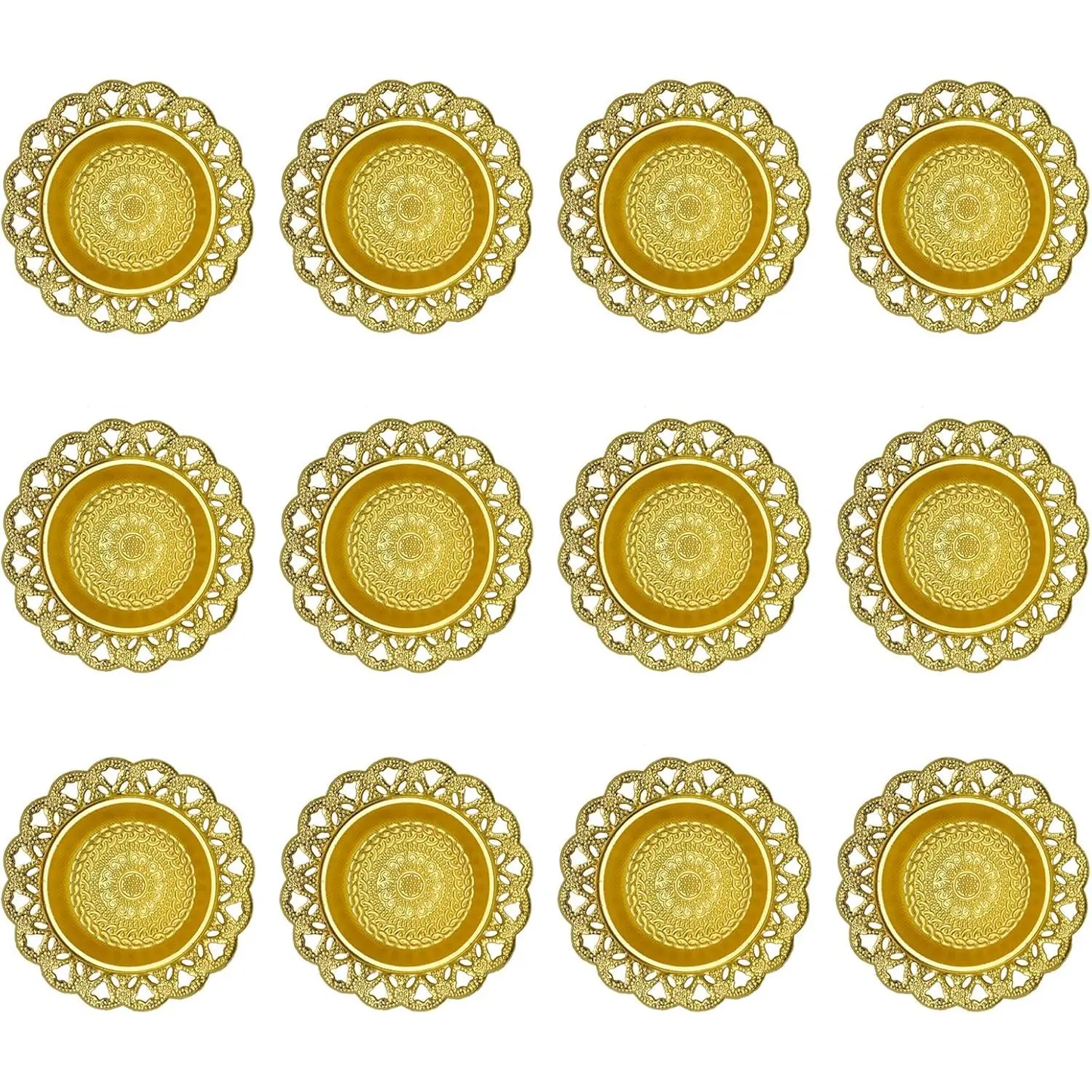 Golden Metal Diwali Diya Set 12PCS - Reusable Oil Lamps for Puja, Indian Wedding, Housewarming & Home Temple Decor