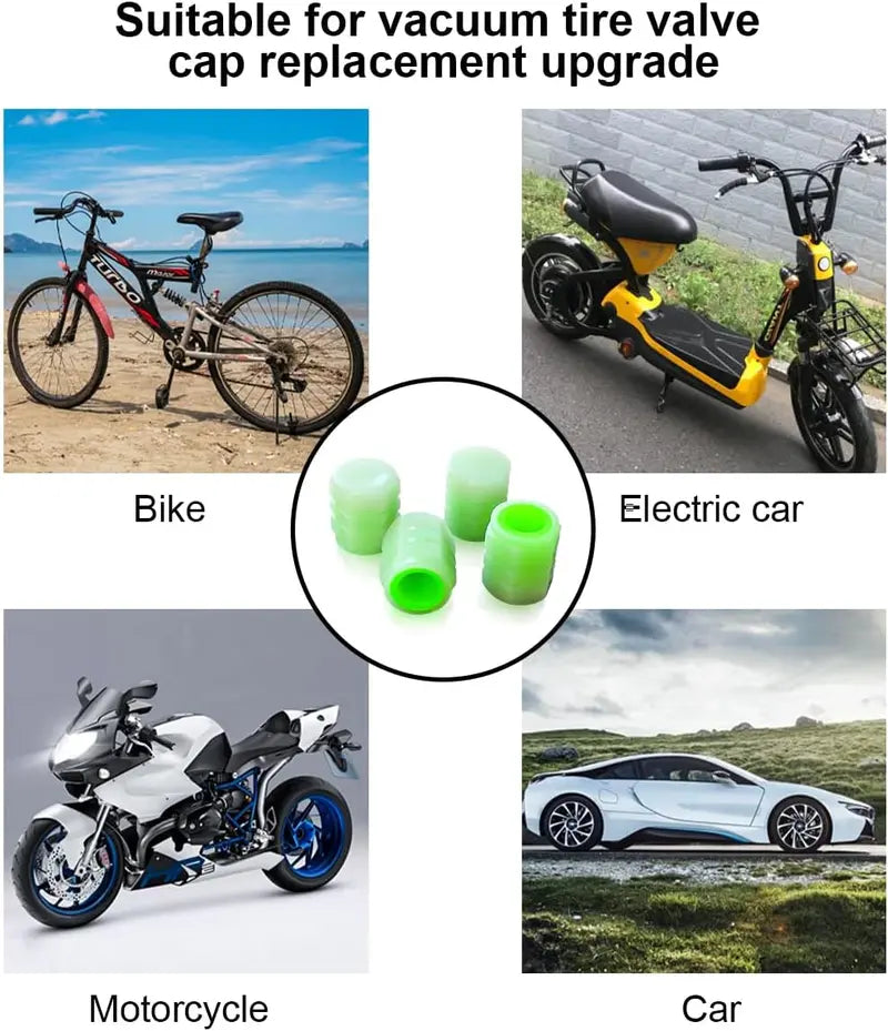 Luminous Tire Valve Stem Caps – Glow in the Dark, Leak-Proof, Corrosion Resistant | Universal Car Truck Motorcycle Bike (Green)