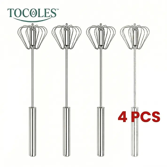 Semi-Automatic Stainless Steel Hand-Push Rotary Whisk – Food-Grade Rust-Resistant, Sturdy Riveted Construction | Eggs, Coffee, Cream & Batter | Easy to Clean | 1pc / 2pcs / 4pcs