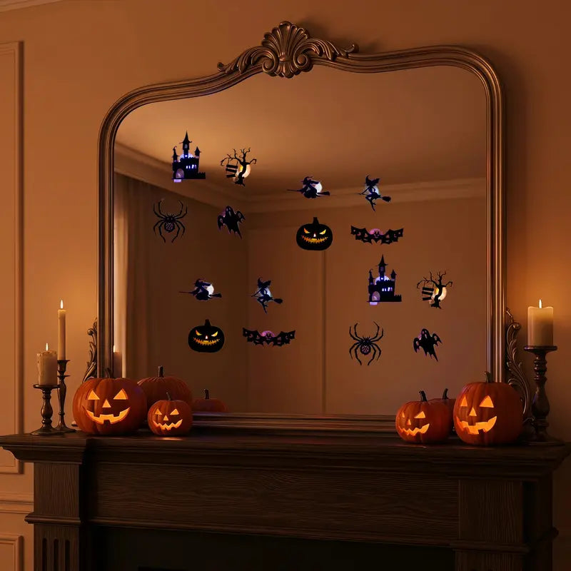 Halloween LED Silhouette Wall Light Stickers, Battery Powered Peel & Stick Wall Decor (30/60 Pcs)