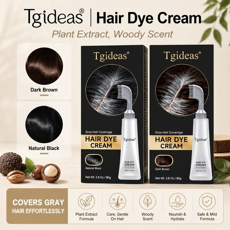 Tgideas Hair Dye Comb & Cream – Gentle Grey Coverage with Hyaluronic Acid
