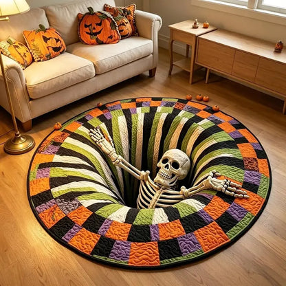 Halloween 3D Skeleton Vortex Quilted Illusion Round Rug