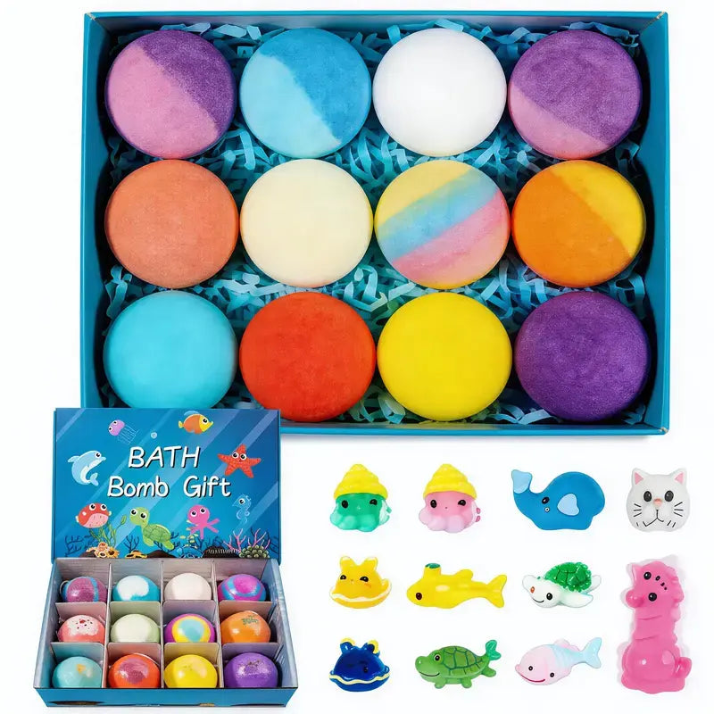 Bath Bombs with Surprise Inside, 12 Pack – Dinosaur Egg & Ocean Theme (Sea Animal)