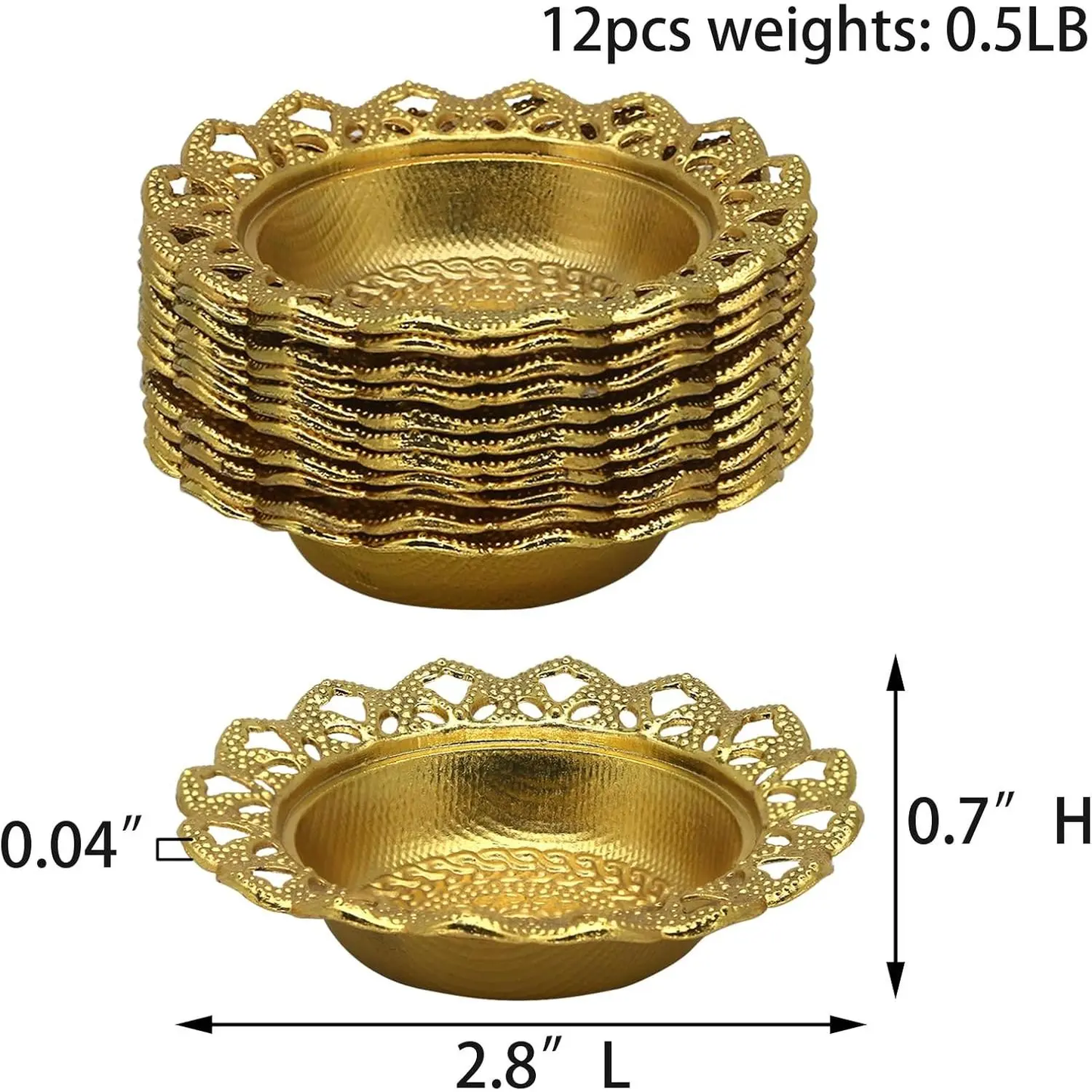 Golden Metal Diwali Diya Set 12PCS - Reusable Oil Lamps for Puja, Indian Wedding, Housewarming & Home Temple Decor