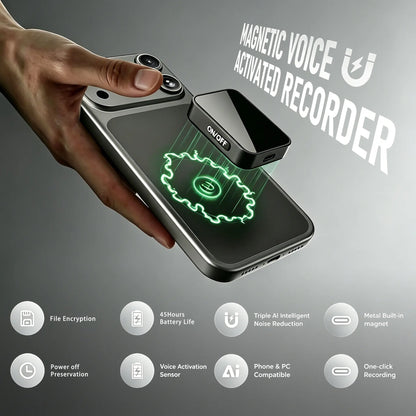 Mini Magnetic Voice Recorder – AI Noise Reduction, 45H Battery, 16.9g