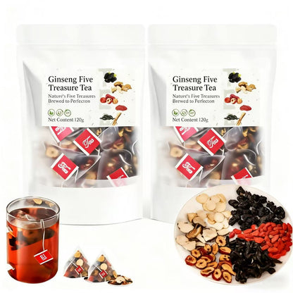 Ginseng Five Treasures Tea | Liver & Kidney Nourishing Vitality Tea | Natural Health Gift