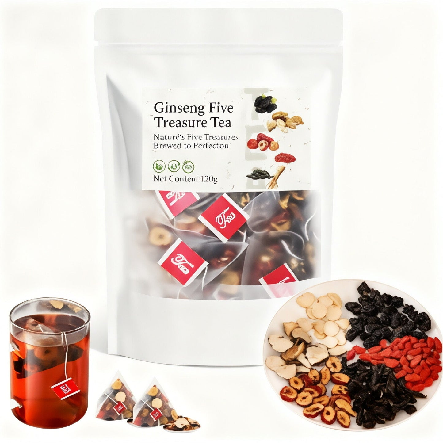 Ginseng Five Treasures Tea | Liver & Kidney Nourishing Vitality Tea | Natural Health Gift