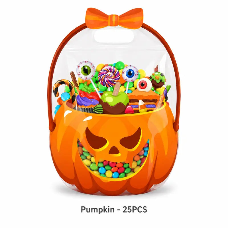 Transparent PE Holiday Gift Bags - Clear Pumpkin Bags for Halloween, Christmas, Valentine's Day & Easter Candy Storage