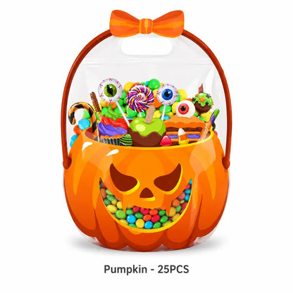 Transparent PE Holiday Gift Bags - Clear Pumpkin Bags for Halloween, Christmas, Valentine's Day & Easter Candy Storage