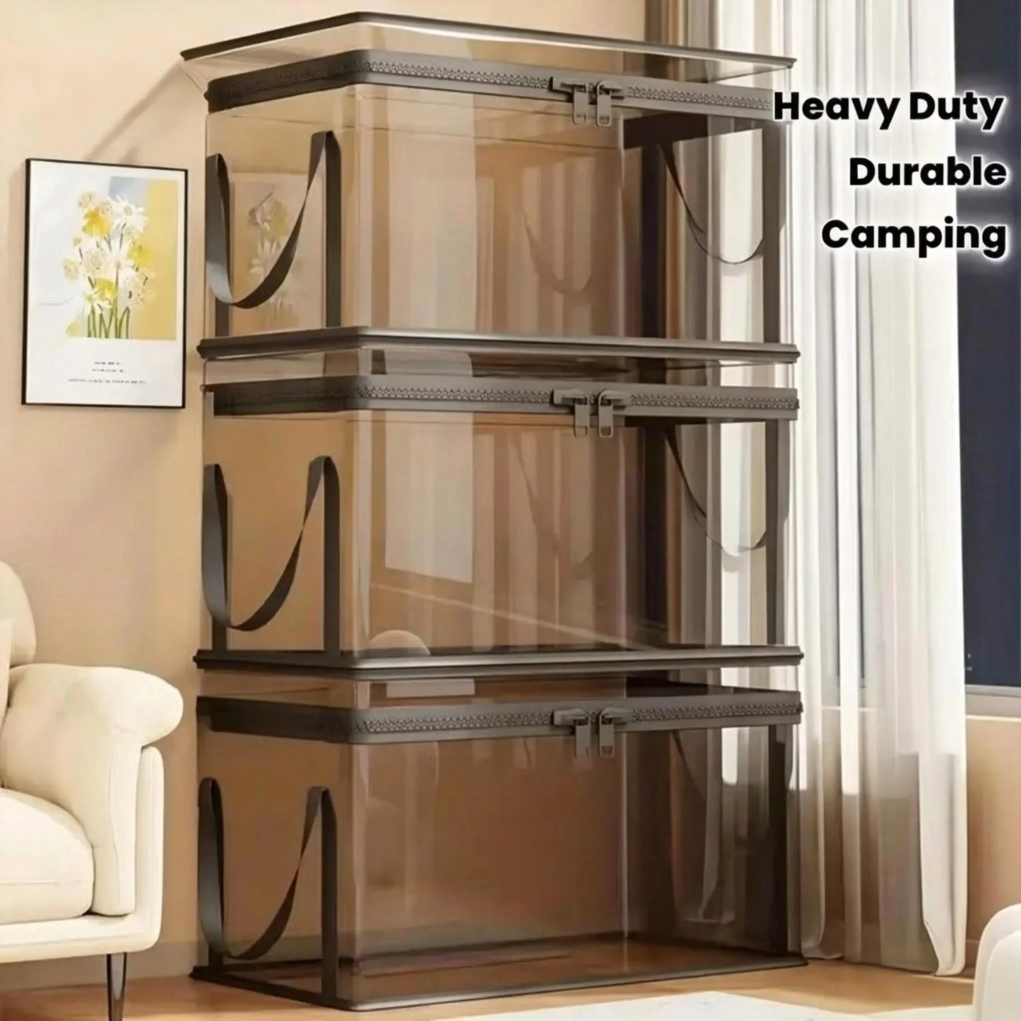 Large Clear Plastic Storage Box with Zipper Lid – Heavy-Duty Organizer for Home, Camping & Moving.