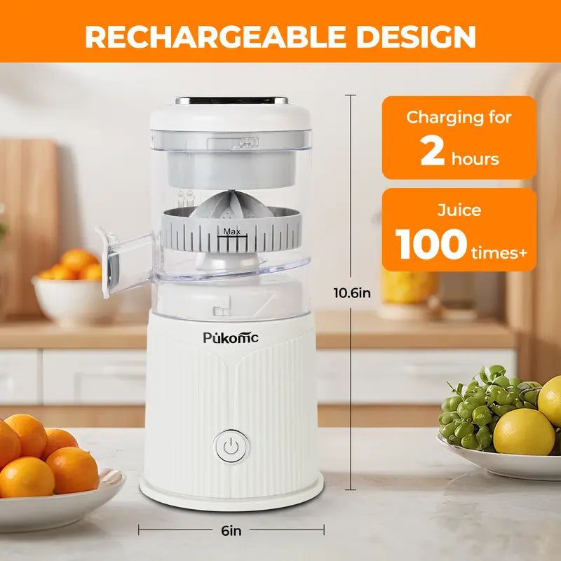 Pukomc Cordless Rechargeable Citrus Juicer - 10.6in Compact Automatic