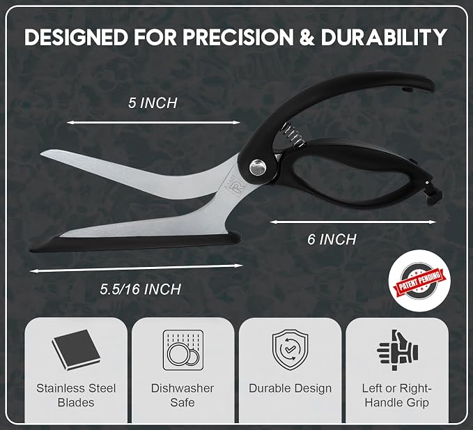 Pizza Scissors with Non Stick Slice Server - 4 in 1 Kitchen Scissors (Black Spatula)