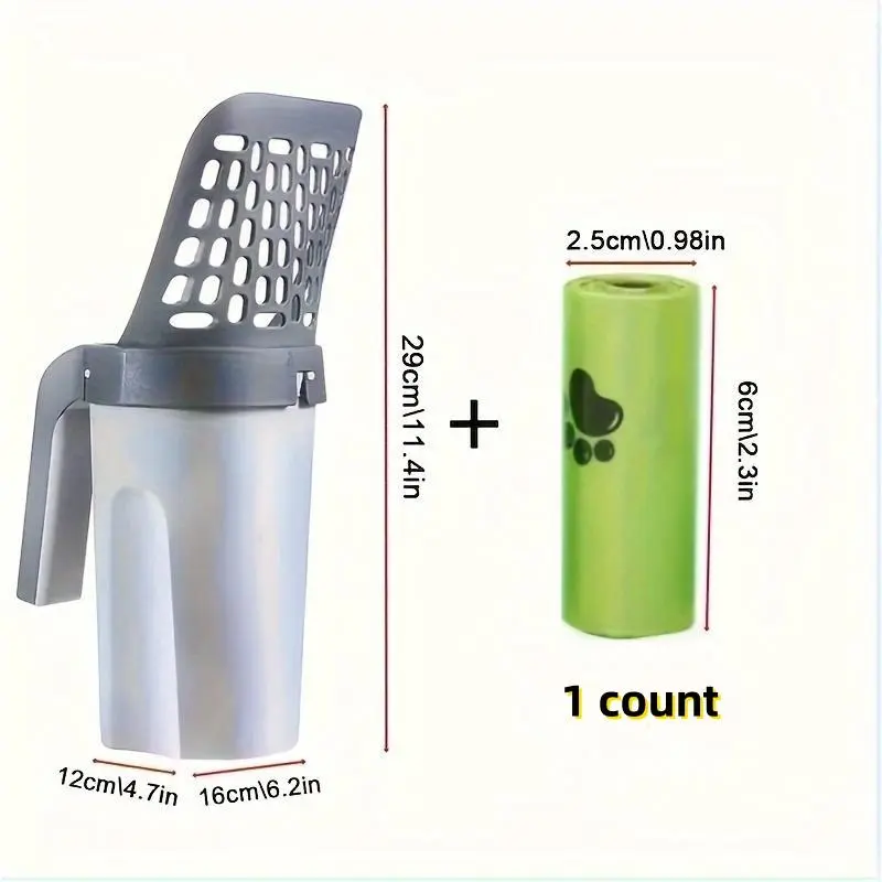 Portable Integrated Cat Litter Scoop Trash Can Set with Garbage Bag - Convenient Pet Waste Collection Kit