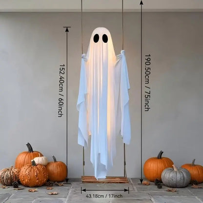 5 Feet Large Hanging Swing Spooky Ghost Halloween Decoration with LED String Lights