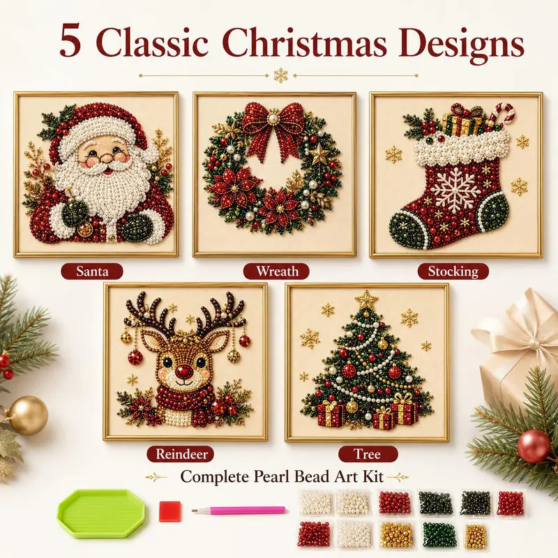 Christmas Themed Pearl Art DIY Kit – Santa & Wreath Mosaic Wall Art