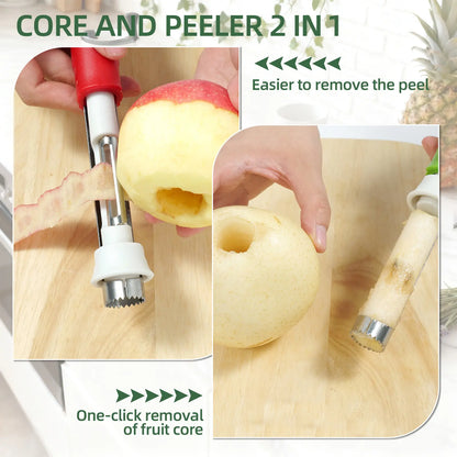 2 in 1 Apple Corer and Peeler, Apple Core Removal Tool, Stainless Steel Fruit Corer, Apple Seed Remover for Cored Apples, Pears, Bell Peppers and Cakes, Kitchen Gadget for Fruit and Vegetable