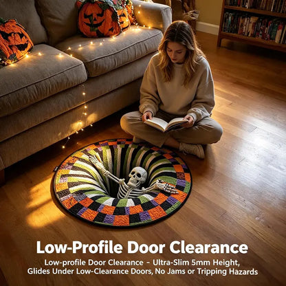 Halloween 3D Skeleton Vortex Quilted Illusion Round Rug