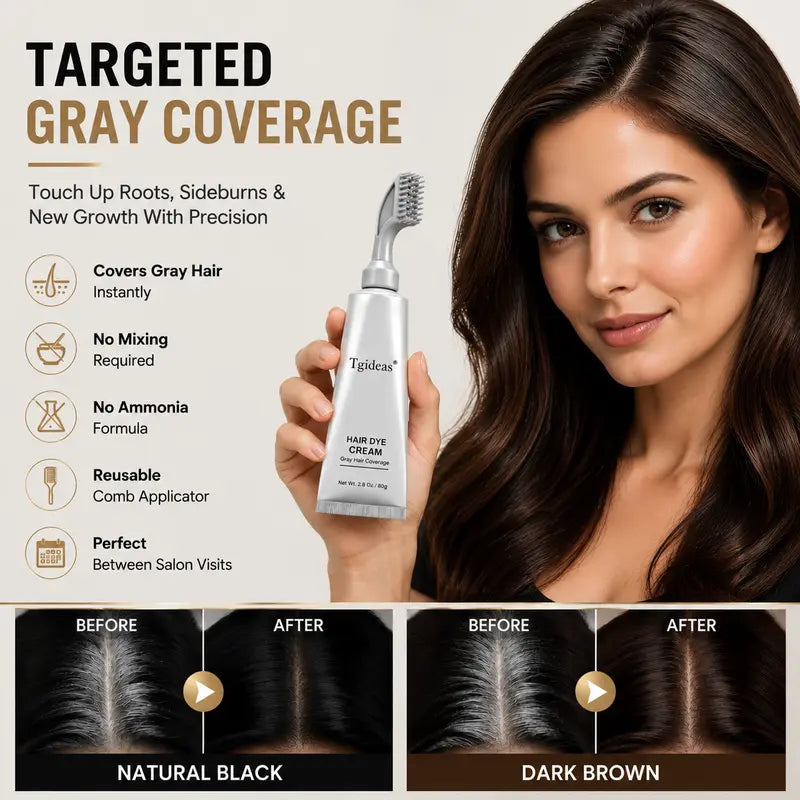 Tgideas Hair Dye Comb & Cream – Gentle Grey Coverage with Hyaluronic Acid
