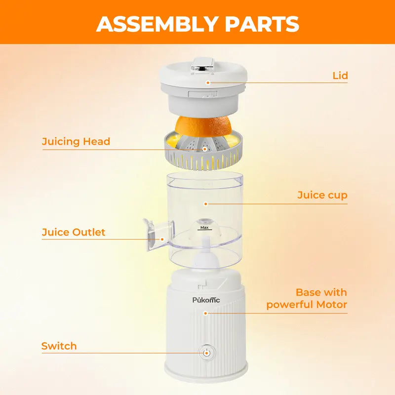 Pukomc Cordless Rechargeable Citrus Juicer - 10.6in Compact Automatic