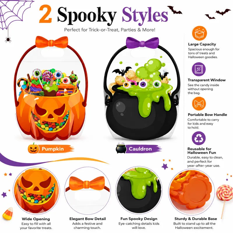 Transparent PE Holiday Gift Bags - Clear Pumpkin Bags for Halloween, Christmas, Valentine's Day & Easter Candy Storage