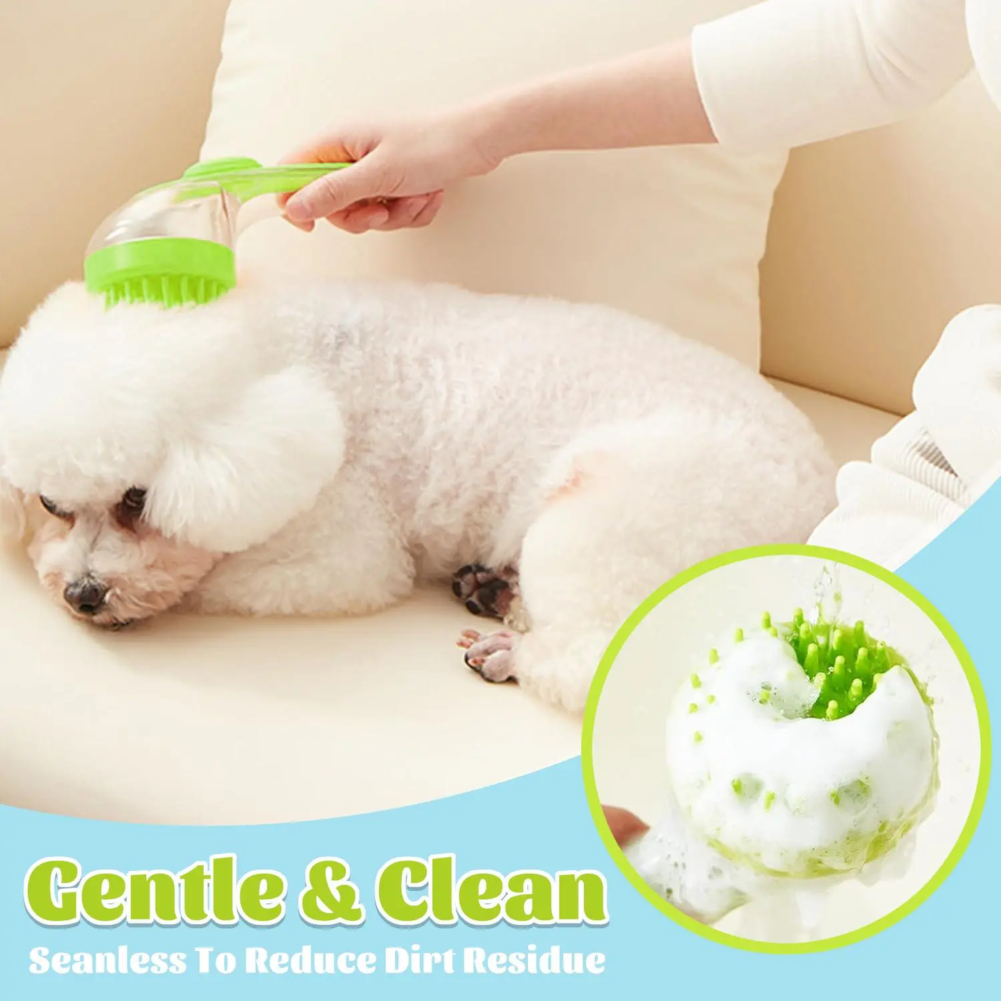 Pet Bath Brush with Shampoo Dispenser for Dogs & Cats, Ergonomic Handle, Gentle Massage Grooming Tool