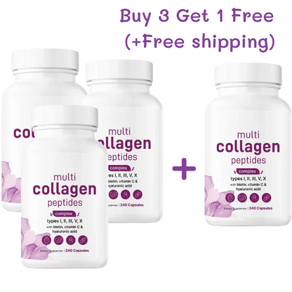 Multi Collagen Pills for Women & Men, 240 Capsules | Type I, II, III, V, X | Non-GMO, Filler Free