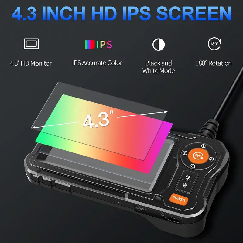 Automotive Borescope Camera – 4.3" HD Screen, 8 LED, IP67 Waterproof, 16.5FT/33FT