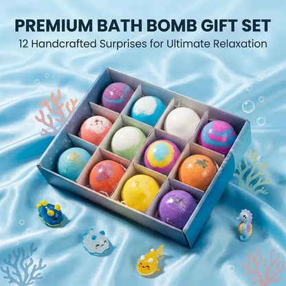 Bath Bombs with Surprise Inside, 12 Pack – Dinosaur Egg & Ocean Theme (Sea Animal)