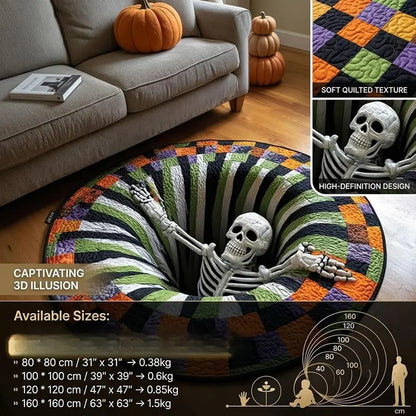 Halloween 3D Skeleton Vortex Quilted Illusion Round Rug