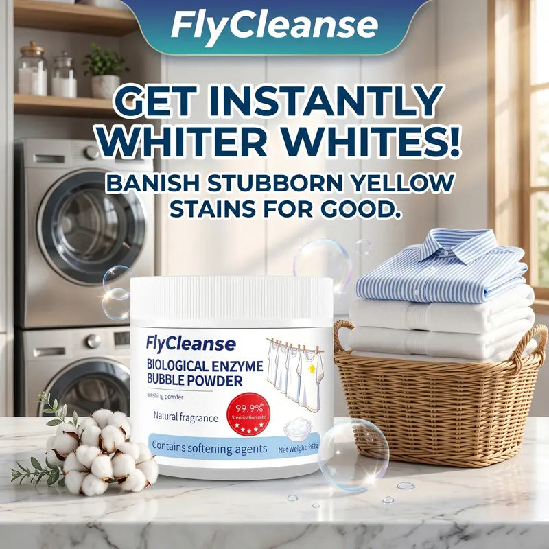 FlyCleanse Bio-Enzyme Foam Laundry Detergent – Stain & Yellowing Removal with Built-in Fabric Softener