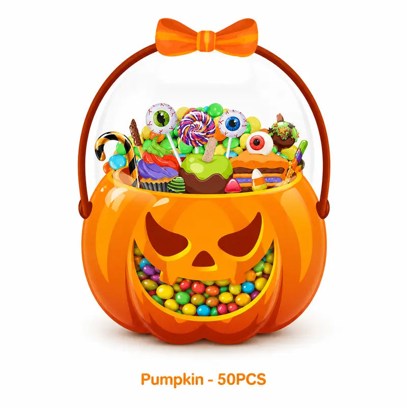 Transparent PE Holiday Gift Bags - Clear Pumpkin Bags for Halloween, Christmas, Valentine's Day & Easter Candy Storage