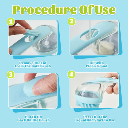 Pet Bath Brush with Shampoo Dispenser for Dogs & Cats, Ergonomic Handle, Gentle Massage Grooming Tool