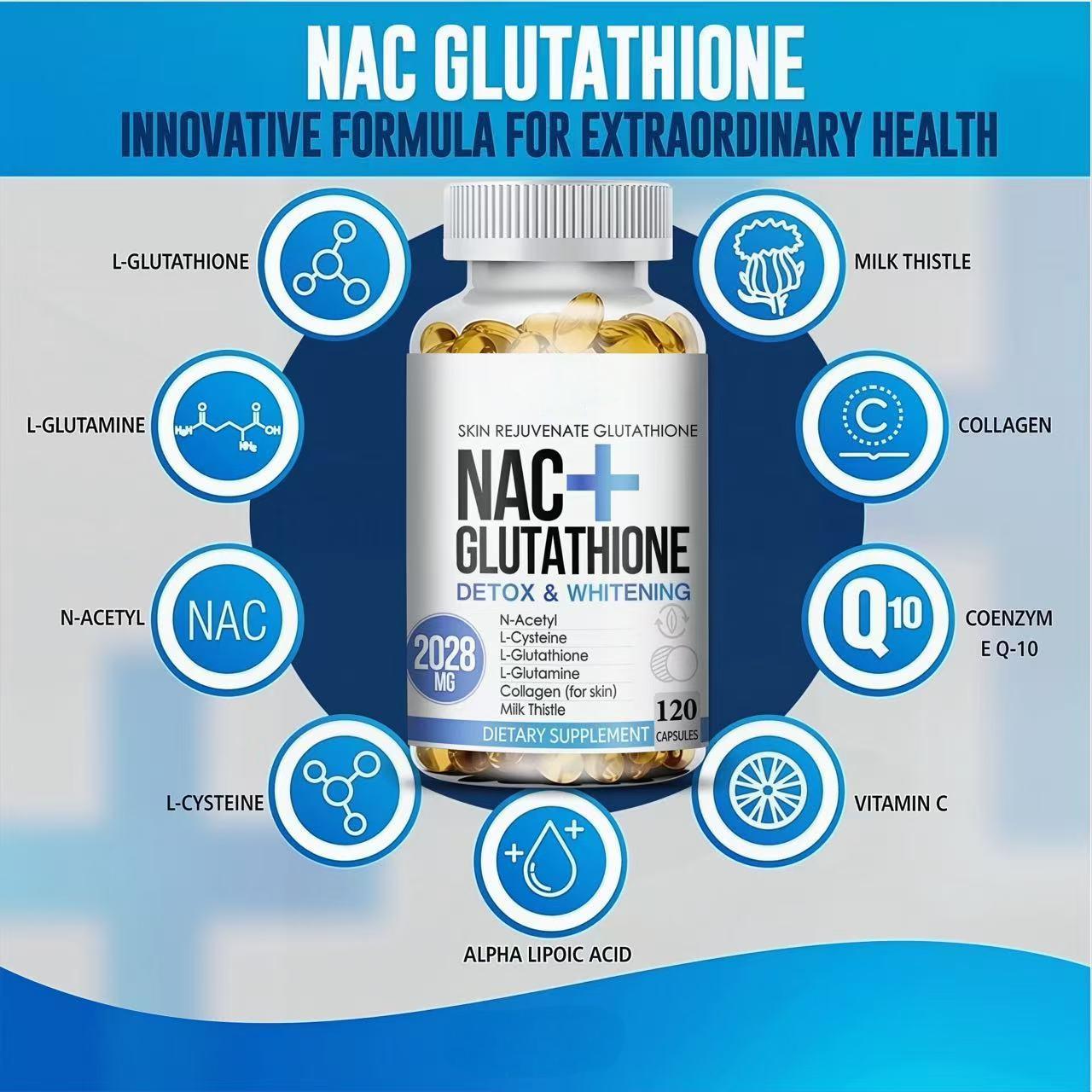 NAC Glutathione Collagen Capsules 2028mg Skin Whitening Anti-Aging Antioxidant , Supports Liver Health,120 Capsules