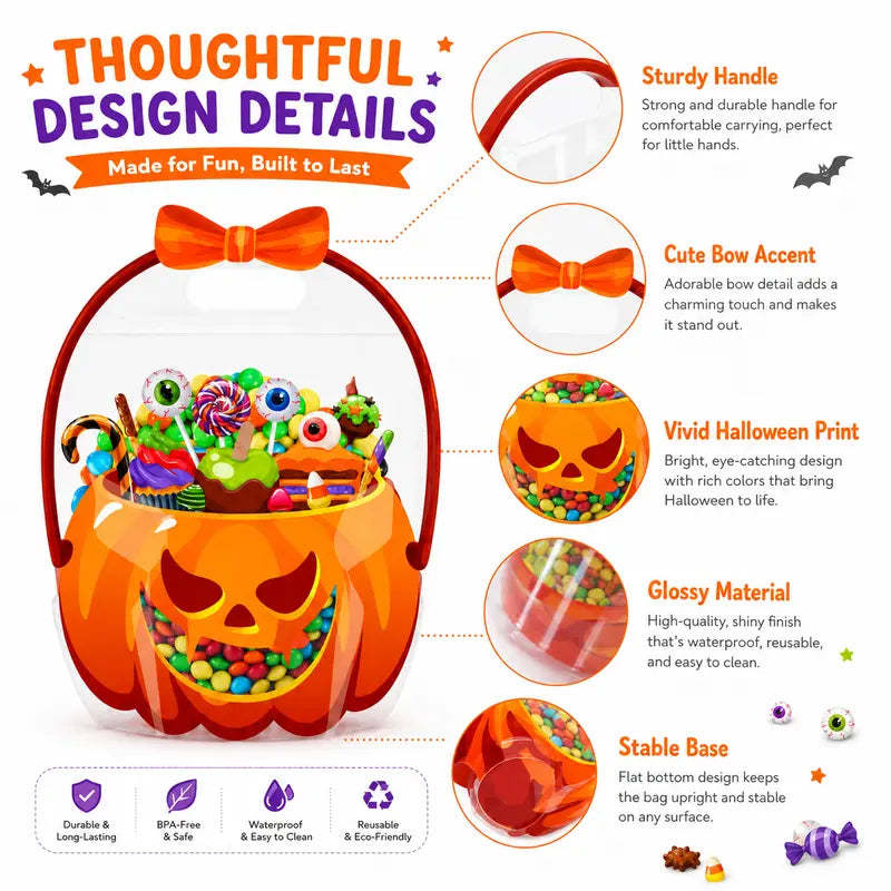 Transparent PE Holiday Gift Bags - Clear Pumpkin Bags for Halloween, Christmas, Valentine's Day & Easter Candy Storage