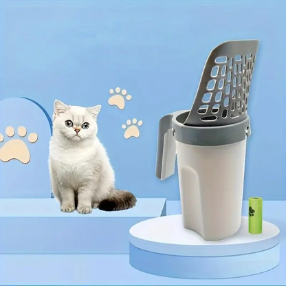 Portable Integrated Cat Litter Scoop Trash Can Set with Garbage Bag - Convenient Pet Waste Collection Kit