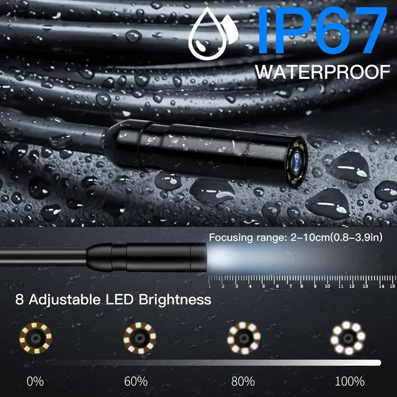 Automotive Borescope Camera – 4.3" HD Screen, 8 LED, IP67 Waterproof, 16.5FT/33FT