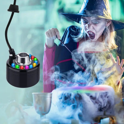 Halloween Ultrasonic Mini Mist Maker with 12 LED Lights - Alloy Humidifier Atomizer for Smoking Cauldron Witch Pot Party Decor