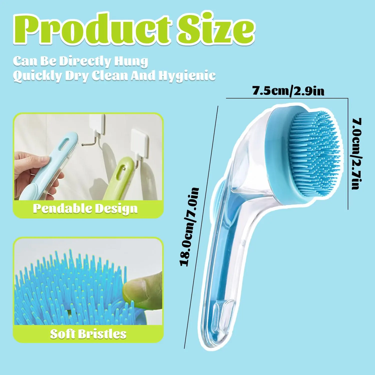 Pet Bath Brush with Shampoo Dispenser for Dogs & Cats, Ergonomic Handle, Gentle Massage Grooming Tool