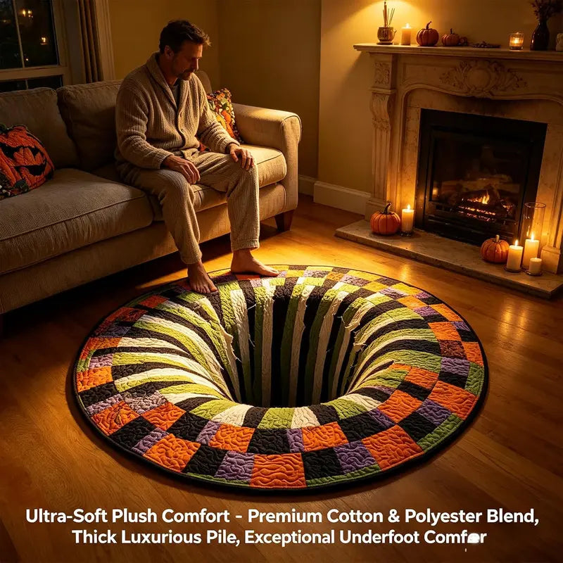 Halloween 3D Skeleton Vortex Quilted Illusion Round Rug