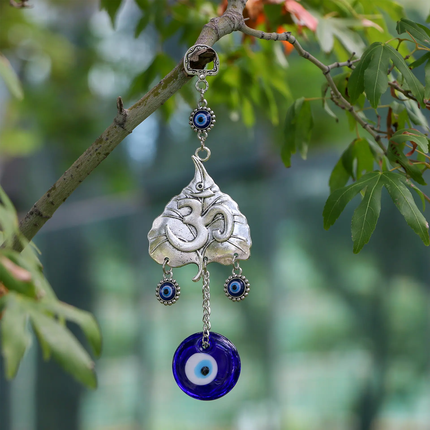 Hindu OM Evil Eye Car Hanging Ganesha Charms Set - Lord Ganesha Idol, Turkish Nazar Amulet, Car Mirror & Keychain Accessories