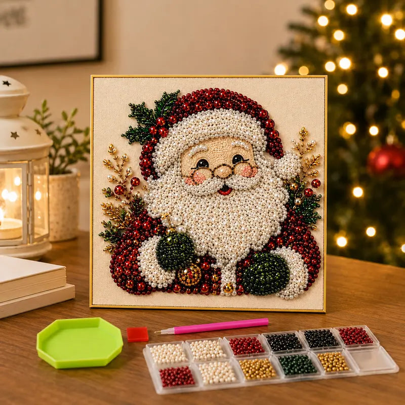 Christmas Themed Pearl Art DIY Kit – Santa & Wreath Mosaic Wall Art