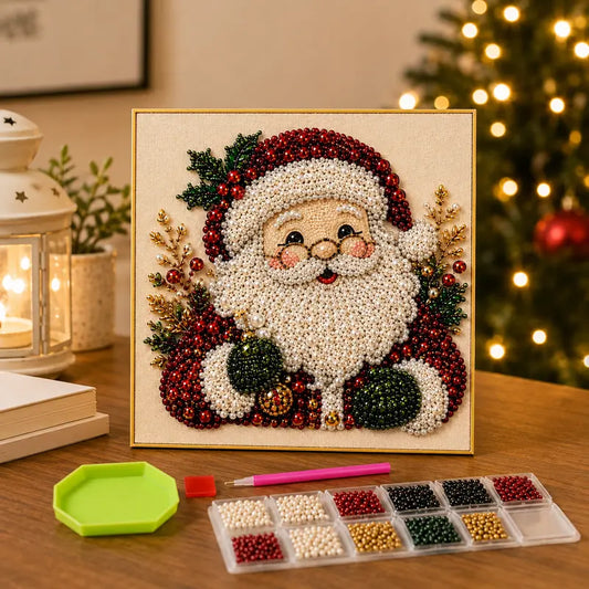Christmas Themed Pearl Art DIY Kit – Santa & Wreath Mosaic Wall Art