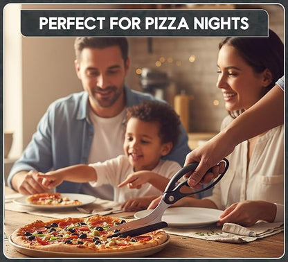 Pizza Scissors with Non Stick Slice Server - 4 in 1 Kitchen Scissors (Black Spatula)