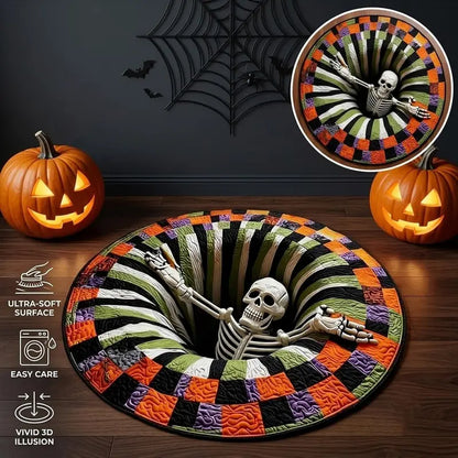 Halloween 3D Skeleton Vortex Quilted Illusion Round Rug