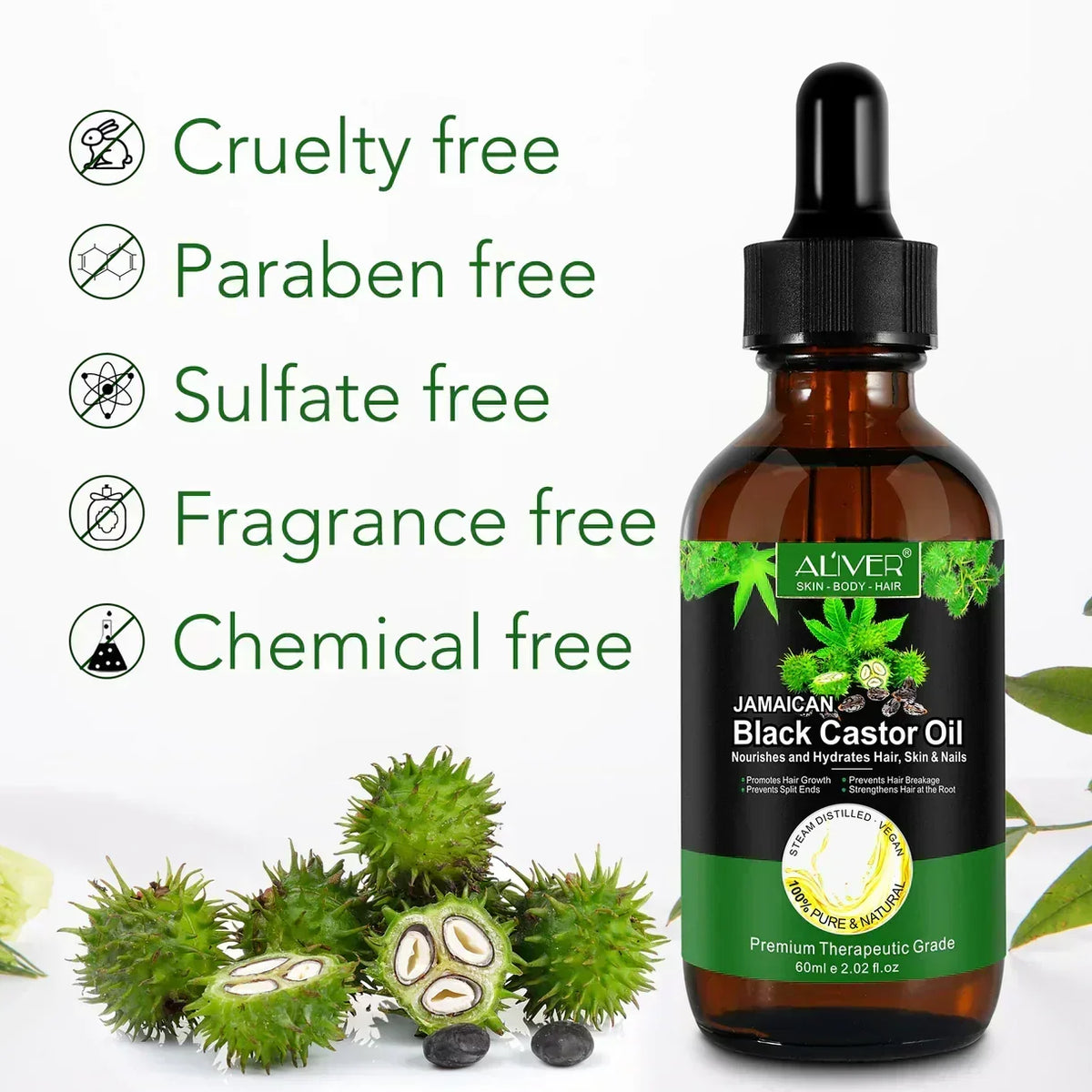 Aliver 100% Pure & Natural Jamaican Black Castor Oil Promotes hair growth，Prevent hair damage