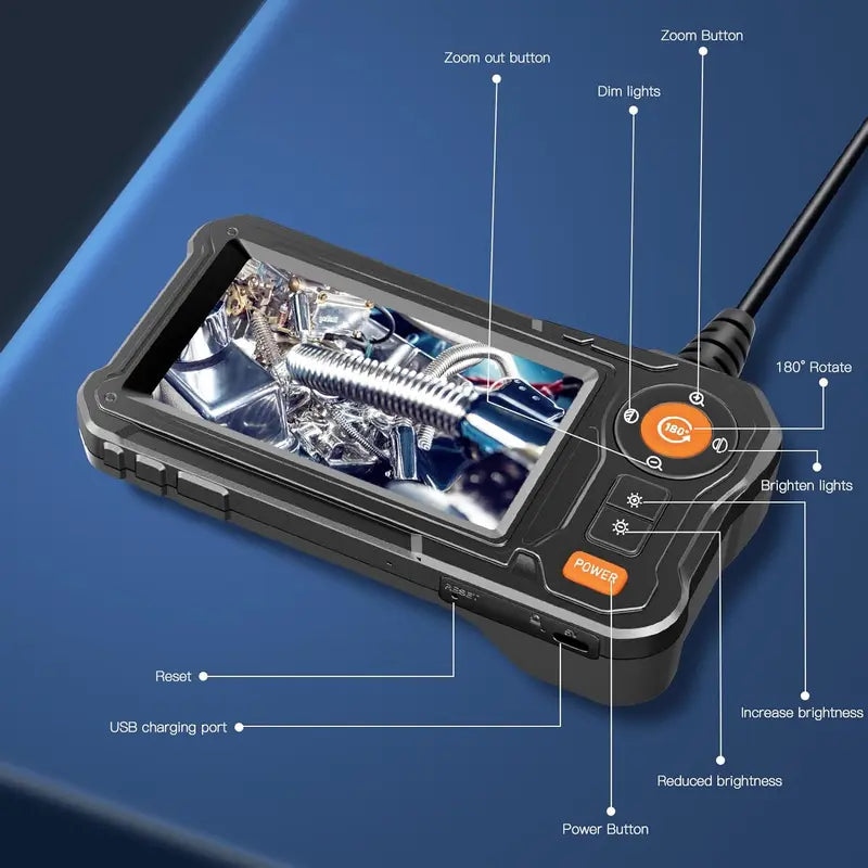 Automotive Borescope Camera – 4.3" HD Screen, 8 LED, IP67 Waterproof, 16.5FT/33FT