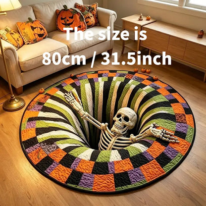 Halloween 3D Skeleton Vortex Quilted Illusion Round Rug