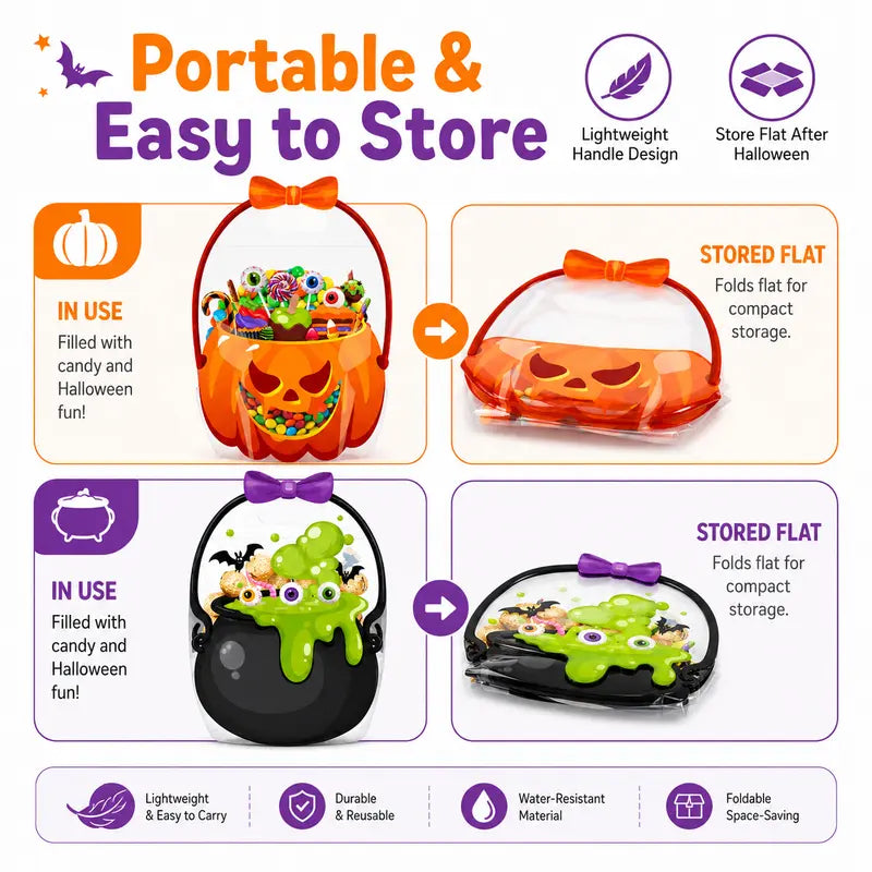 Transparent PE Holiday Gift Bags - Clear Pumpkin Bags for Halloween, Christmas, Valentine's Day & Easter Candy Storage