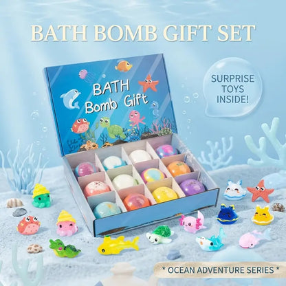Bath Bombs with Surprise Inside, 12 Pack – Dinosaur Egg & Ocean Theme (Sea Animal)